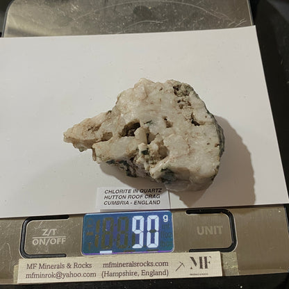 CHLORITE IN QUARTZ : HUTTON ROOF CRAG, CUMBRIA, ENGLAND 90g MF5471