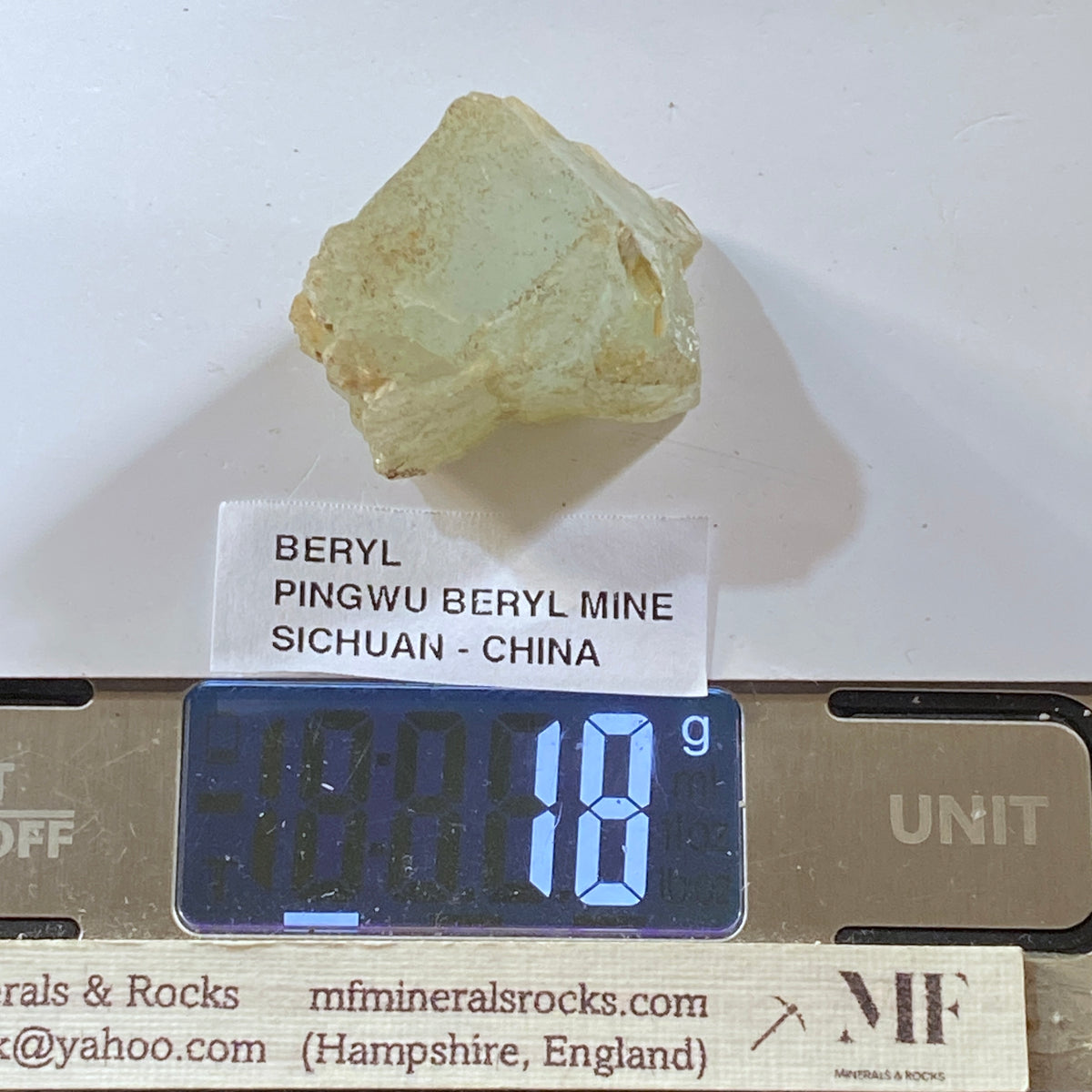 BERYL : PINGWU BERYL MINE, PINGWU COUNTY, SICHUAN, CHINA 18g MF5479