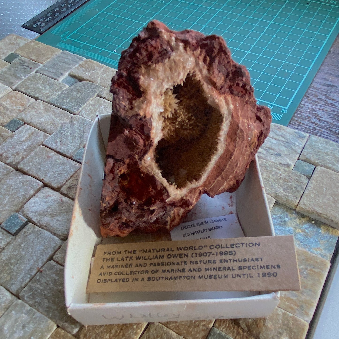 CALCITE VUG IN LIMONITE -OLD WHATLEY QUARRY, MENDIP HILLS, SOMERSET 300g MF2367