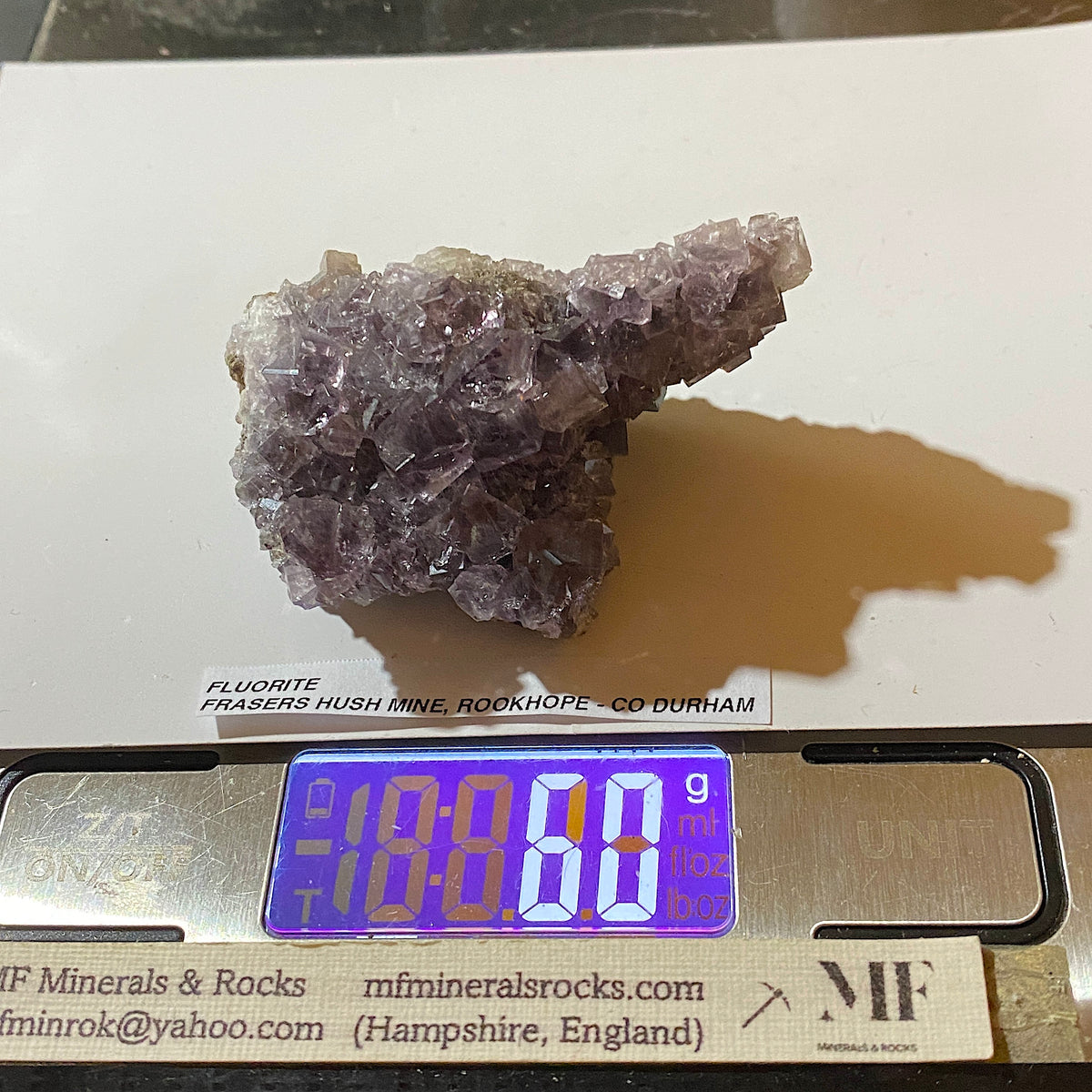 FLUORITE : FRASERS HUSH MINE, ROOKHOPE, COUNTY DURHAM, ENGLAND  60g MF5488