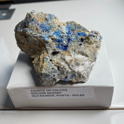 AZURITE ON CALCITE - DOLYHIR QUARRY, OLD RADNOR, WALES. 73g. MF2380