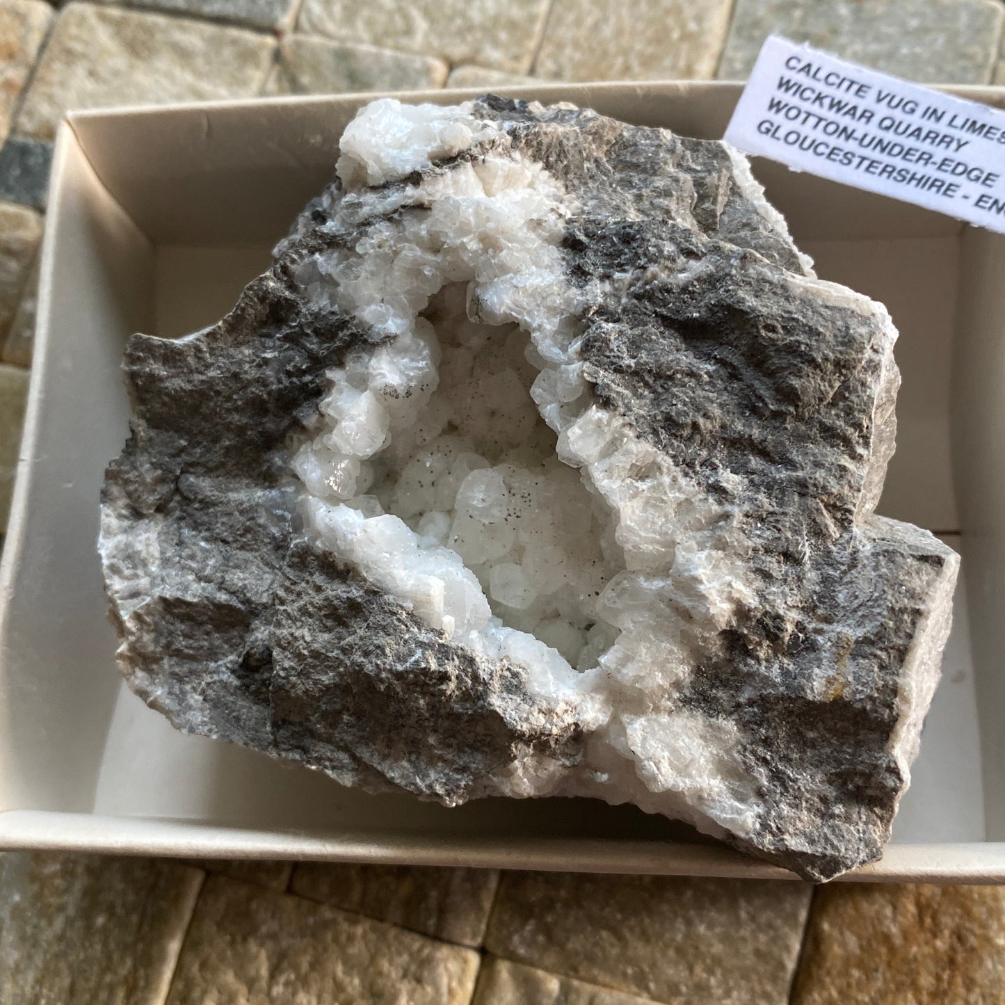 CALCITE VUG IN CARBONIFEROUS LIMESTONE - WICKWAR QUARRY, 358g MF2382