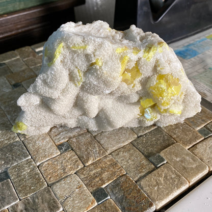 SULPHUR WITH CALCITE BEAUTIFUL LARGE SPECIMEN FROM SICILY LARGE 910g MF1569