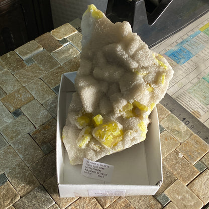 SULPHUR WITH CALCITE BEAUTIFUL LARGE SPECIMEN FROM SICILY LARGE 910g MF1569