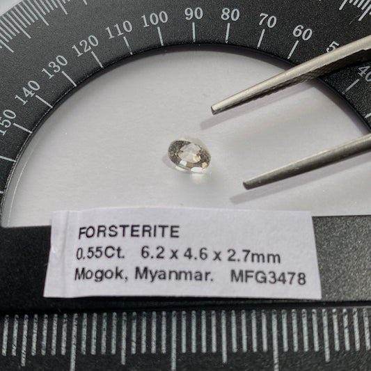 RARE CLEAR FORSTERITE GEMSTONE - MOGOK, PWIN-Oo-LWIN, MYANMAR 0.55Ct  MFG3478
