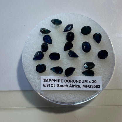 SAPPHIRE CORUNDUM GEMSTONES x 20 NATURAL STONES - SOUTH AFRICA 8.91Ct MFG3563