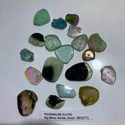 TOURMALINE GEMSTONE SLICES x 19 - MINAS GERAIS, BRAZIL  80Ct MFG3775