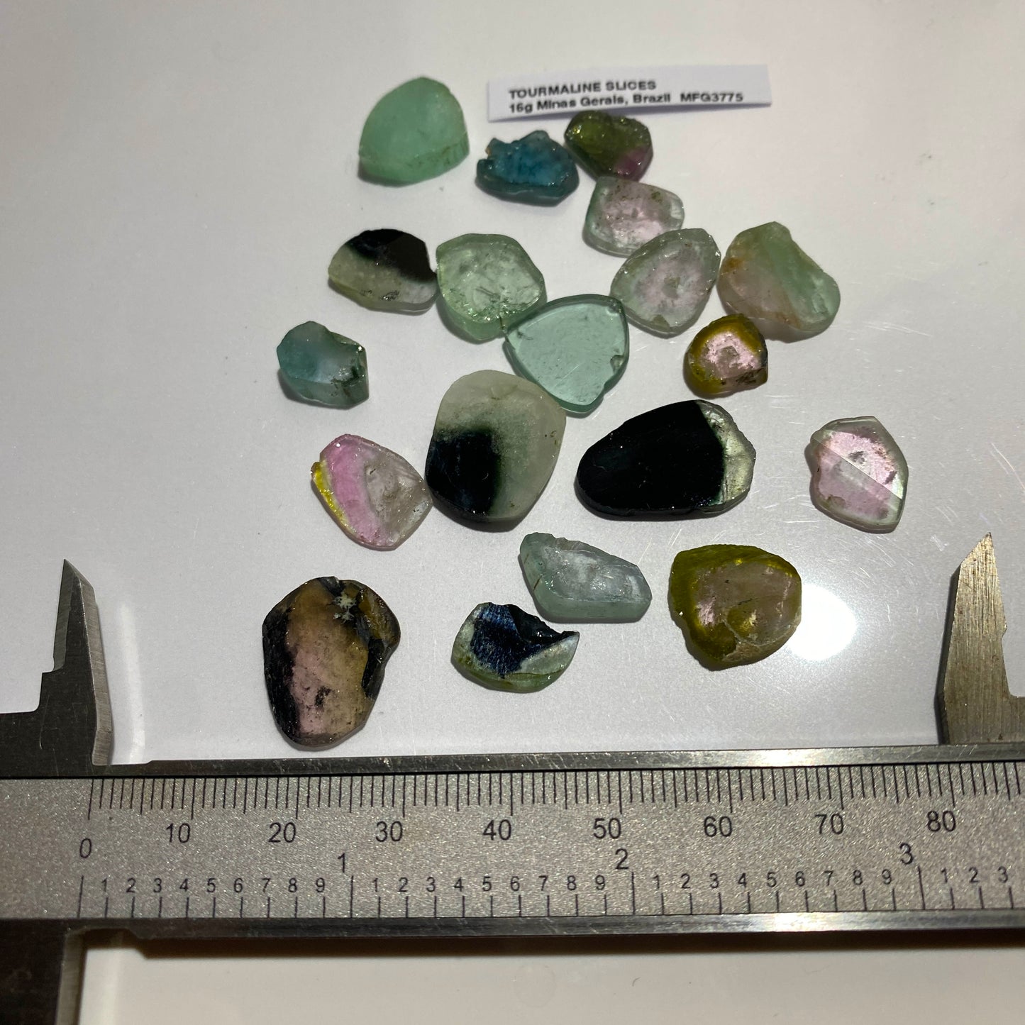 TOURMALINE GEMSTONE SLICES x 19 - MINAS GERAIS, BRAZIL  80Ct MFG3775