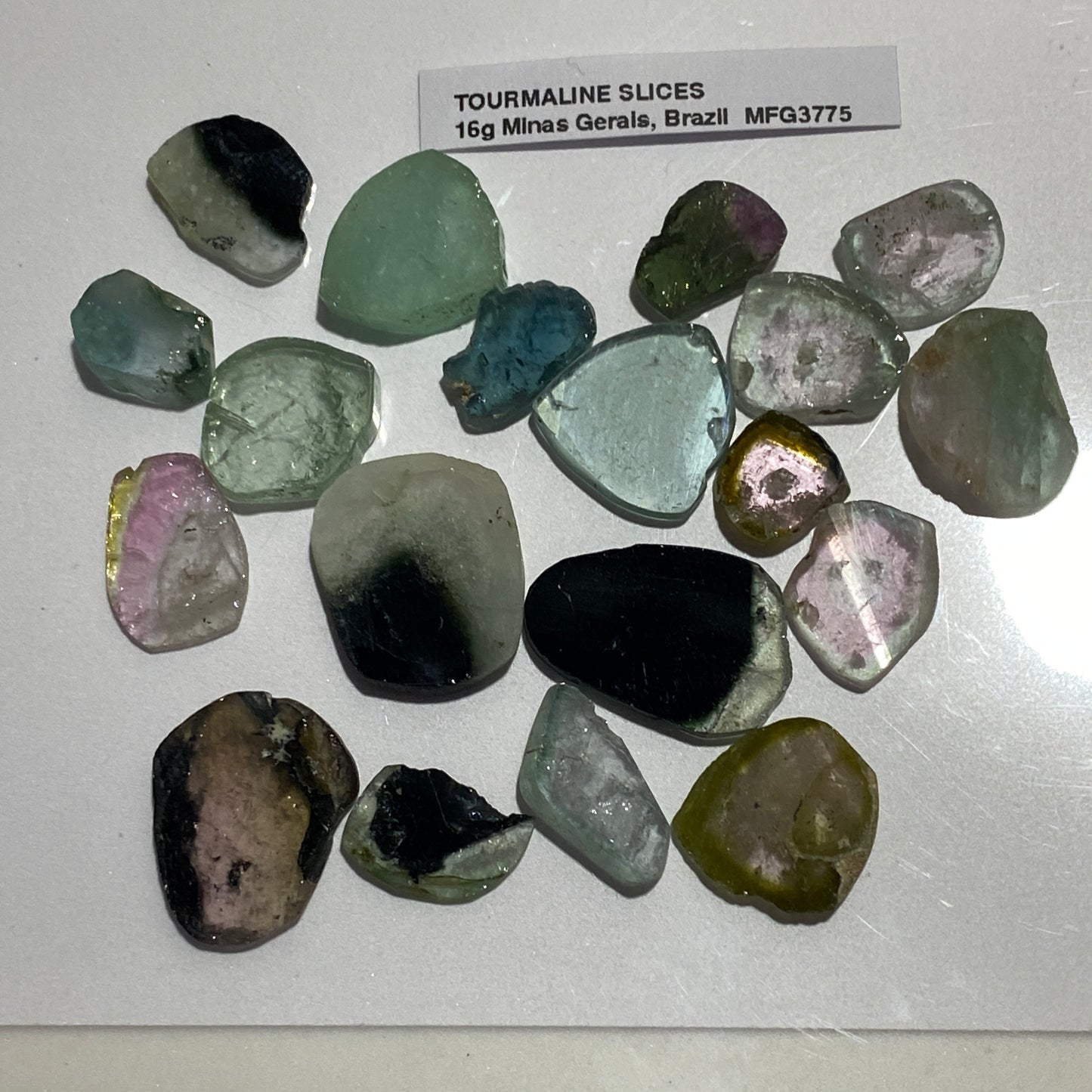 TOURMALINE GEMSTONE SLICES x 19 - MINAS GERAIS, BRAZIL  80Ct MFG3775