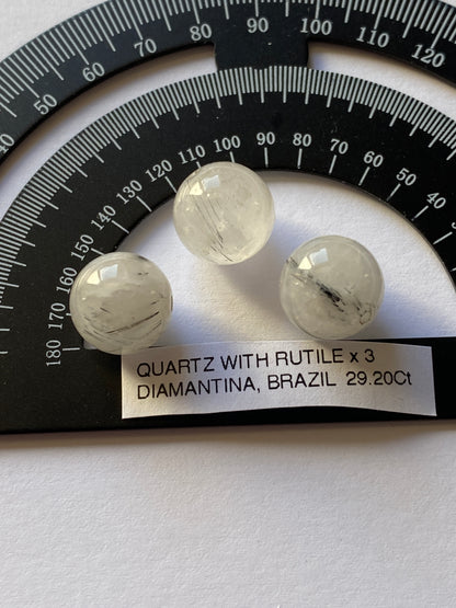 QUARTZ WITH RUTILE NATURAL GEMSTONES x 3 : DIAMANTINA, MINAS GERAIS, BRAZIL 29.20Ct MFG4859