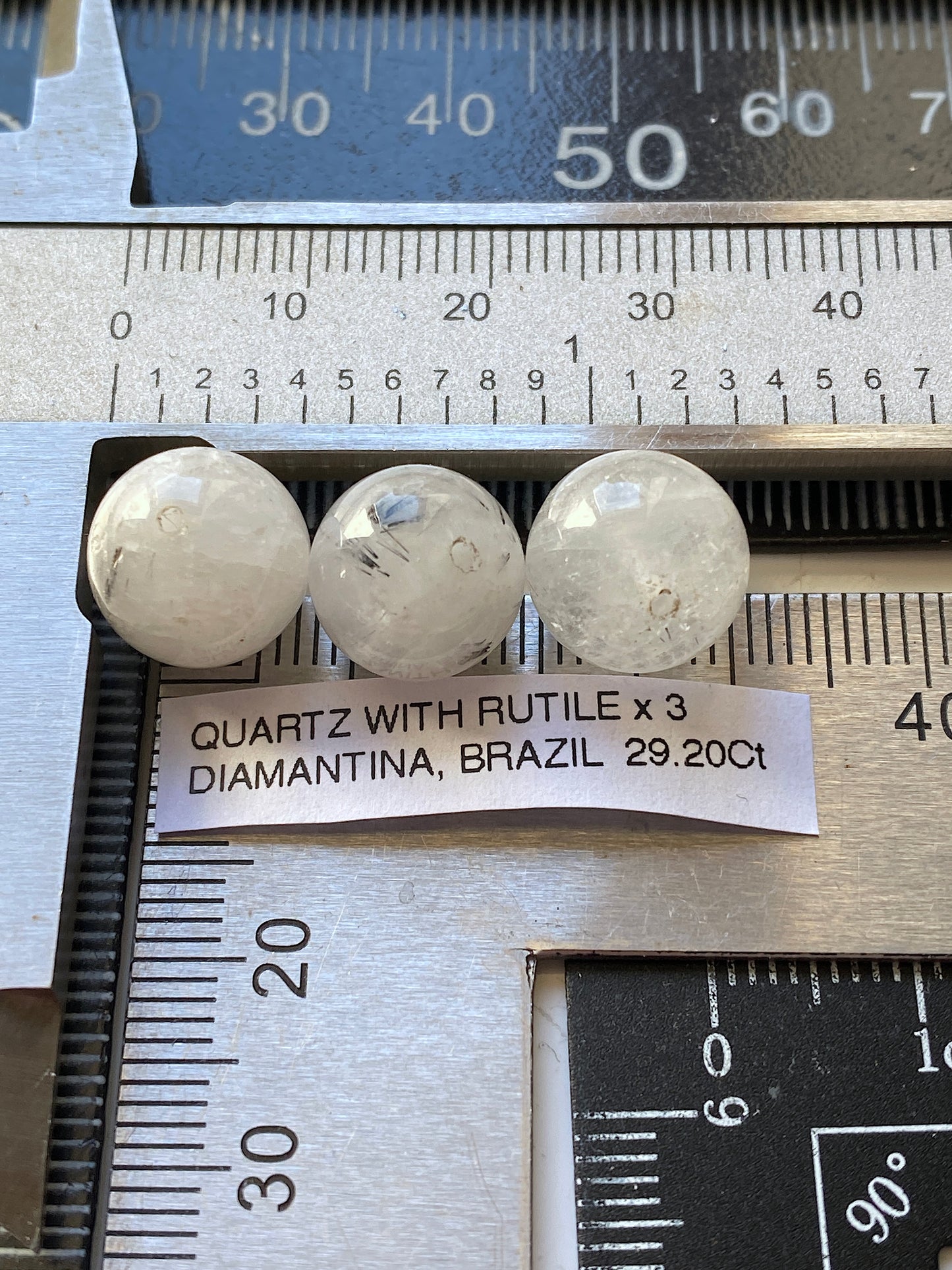 QUARTZ WITH RUTILE NATURAL GEMSTONES x 3 : DIAMANTINA, MINAS GERAIS, BRAZIL 29.20Ct MFG4859