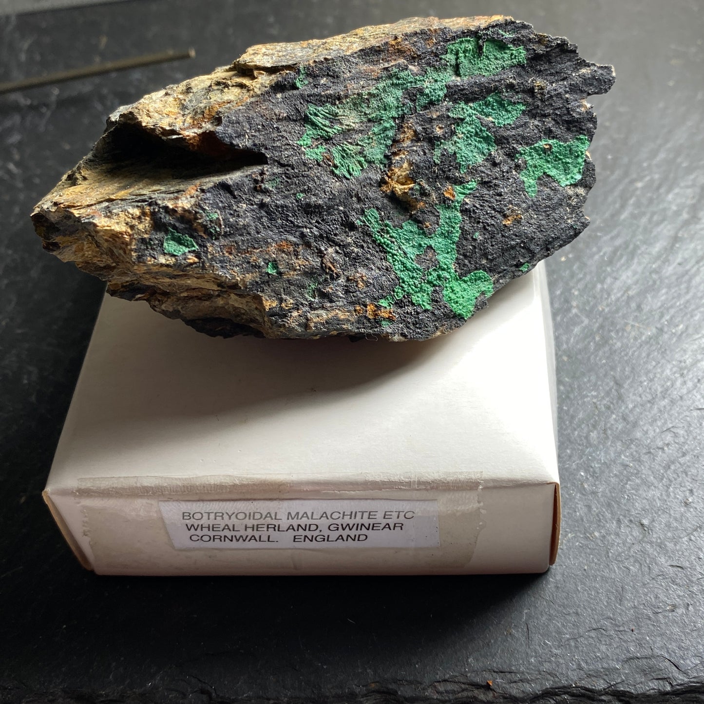 BOTRYOIDAL MALACHITE ETC, WHEAL HERLAND, CORNWALL, ENGLAND 218g mf1598