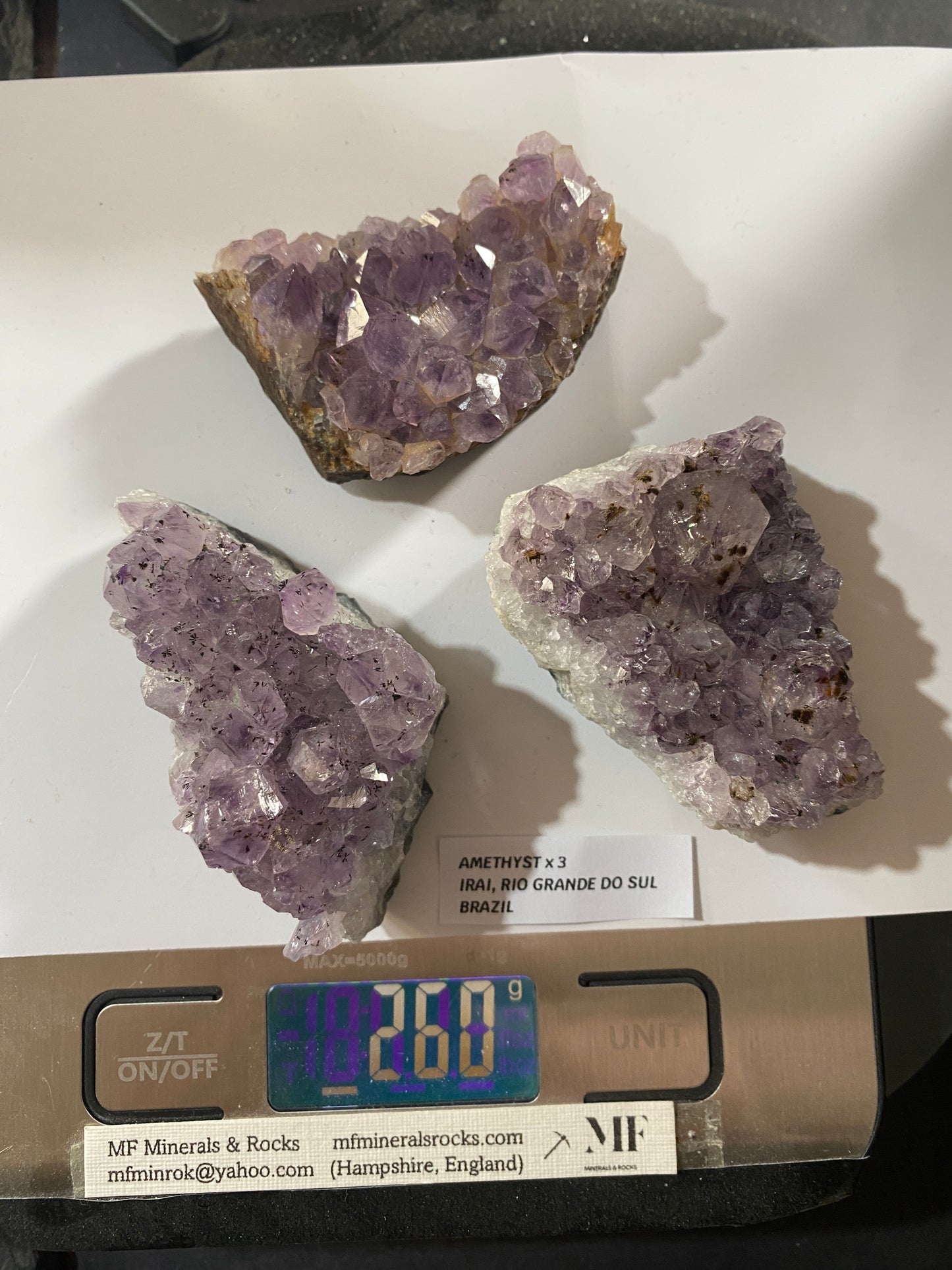 AMETHYST x 3 : IRAI, RIO GRANDE DO SUL, BRAZIL 260g. MF4754