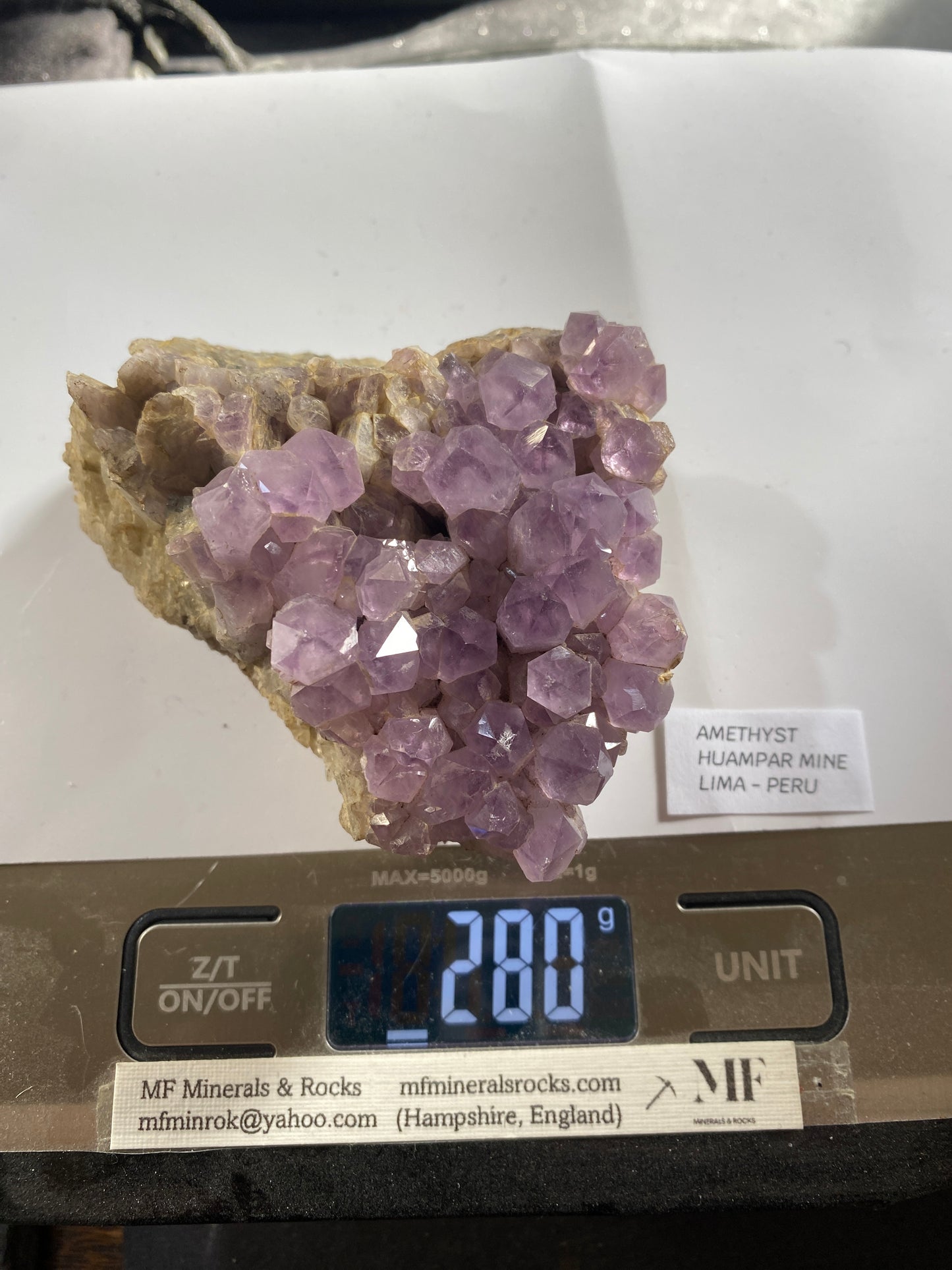 AMETHYST CRYSTAL ASSEMBLAGE ; HUAMPAR MINE, LIMA, PERU. 280g MF4759