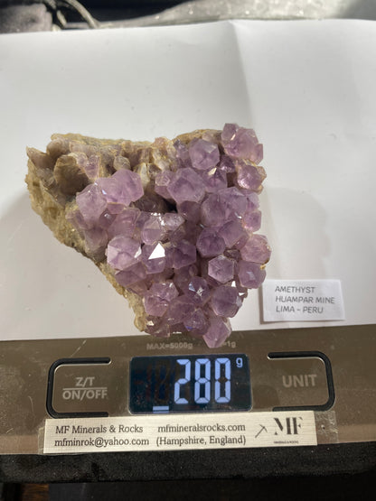 AMETHYST CRYSTAL ASSEMBLAGE ; HUAMPAR MINE, LIMA, PERU. 280g MF4759