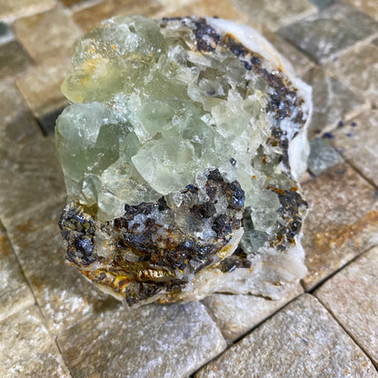 FLUORITE WITH SPHALERITE ON QUARTZ - TAMAR VALLEY MINE - DEVON, ENGLAND 212g MF4005