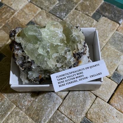 FLUORITE WITH SPHALERITE ON QUARTZ - TAMAR VALLEY MINE - DEVON, ENGLAND 212g MF4005