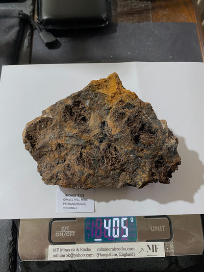 LIMONITE [ETC] : GRAVEL HILL MINE, PERRANZABULOE, CORNWALL, ENGLAND 405g MF4858