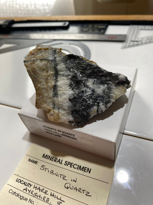 STIBNITE IN QUARTZ : HARE HILL, NEW CUMNOCK, AYRSHIRE, SCOTLAND 104g MF4861