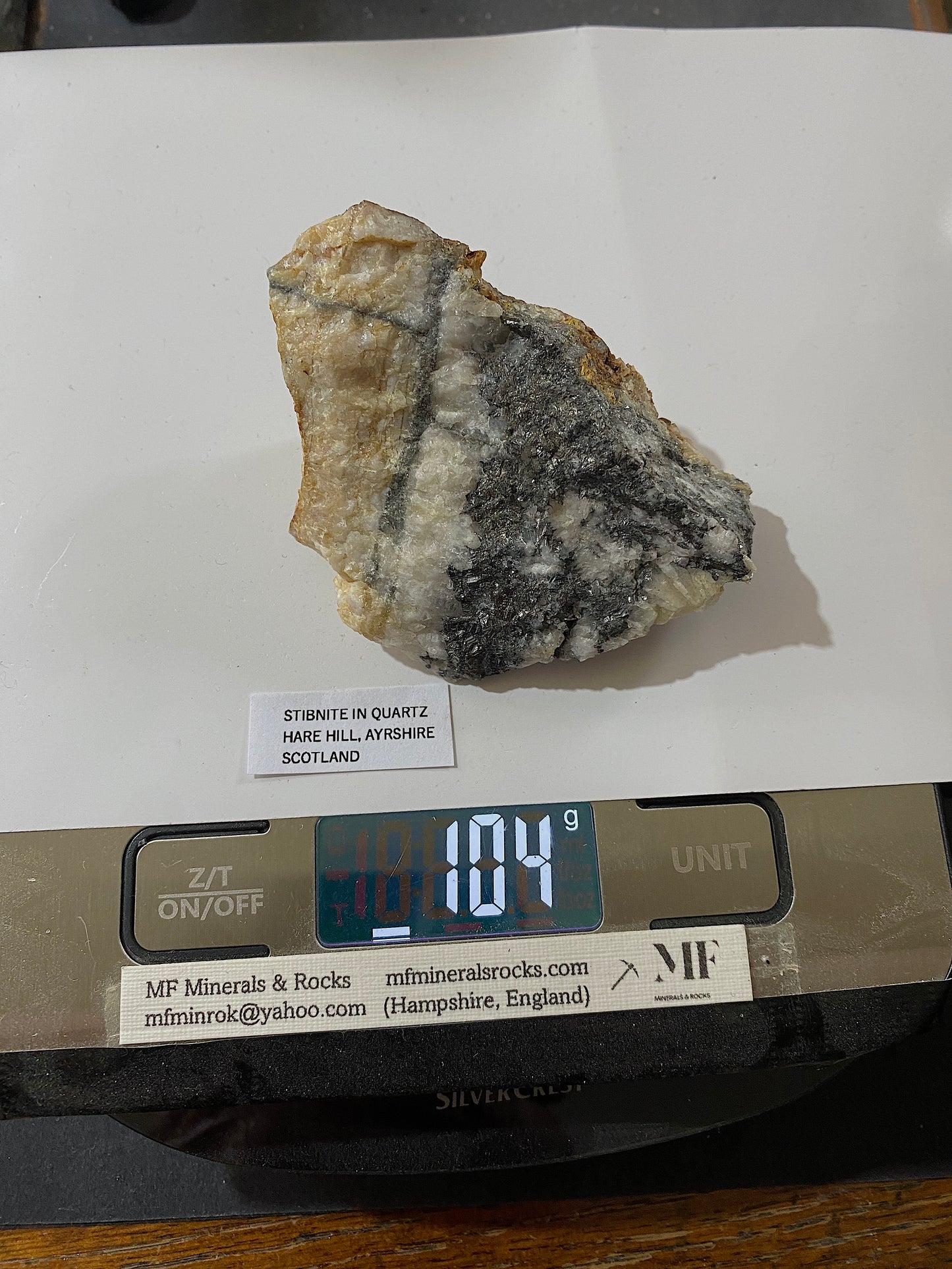 STIBNITE IN QUARTZ : HARE HILL, NEW CUMNOCK, AYRSHIRE, SCOTLAND 104g MF4861