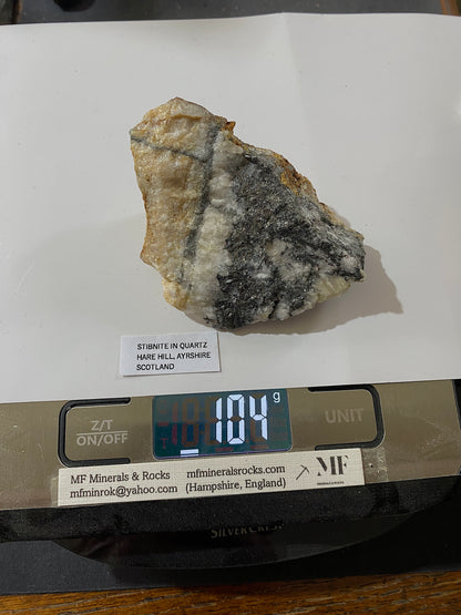 STIBNITE IN QUARTZ : HARE HILL, NEW CUMNOCK, AYRSHIRE, SCOTLAND 104g MF4861