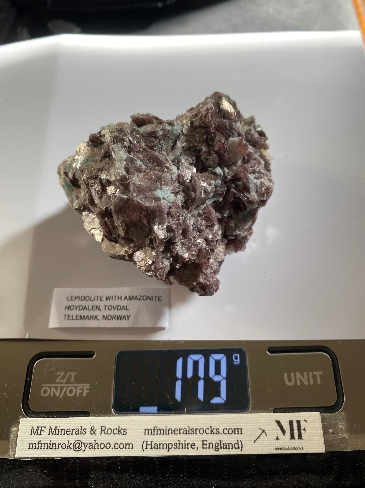 LEPIDOLITE WITH AMAZONITE : HOYDALEN, TOVDAL, TELEMARK, NORWAY. 179g MF4865