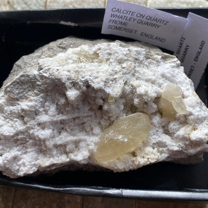 CALCITE ON QUARTZ FROM WHATLEY QUARRY, SOMERSET 346g MF1183