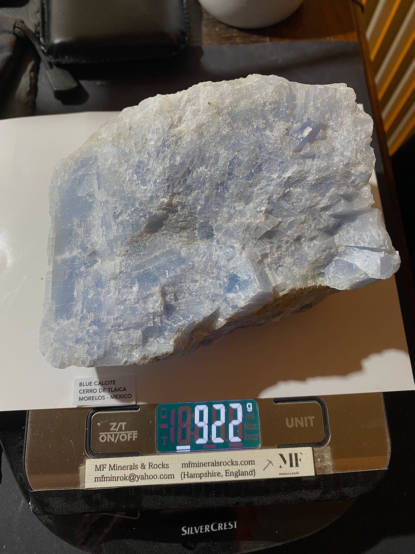 BLUE CALCITE : CERRO DE TLAICA, MORELOS, MEXICO  922g MF4768