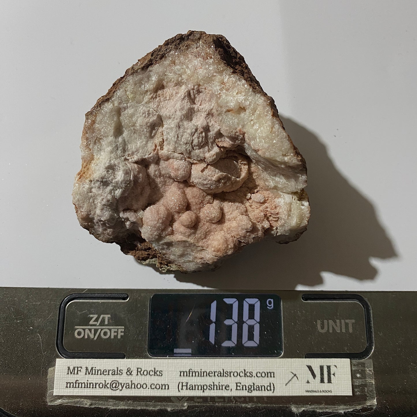 BOTRYOIDAL QUARTZ IN CALCITE GEODE - DULCOTE, SOMERSET, ENGLAND 138g MF1158