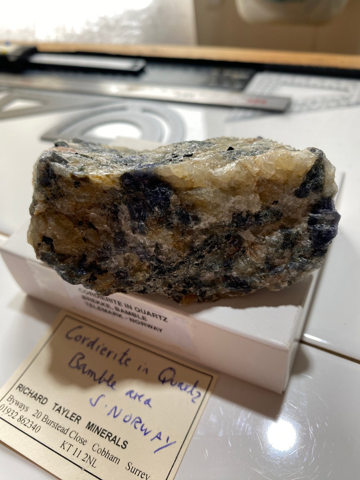 CORDIERITE IN QUARTZ : BREKKE, BAMBLE, TELEMARK, NORWAY 235gv MF4875