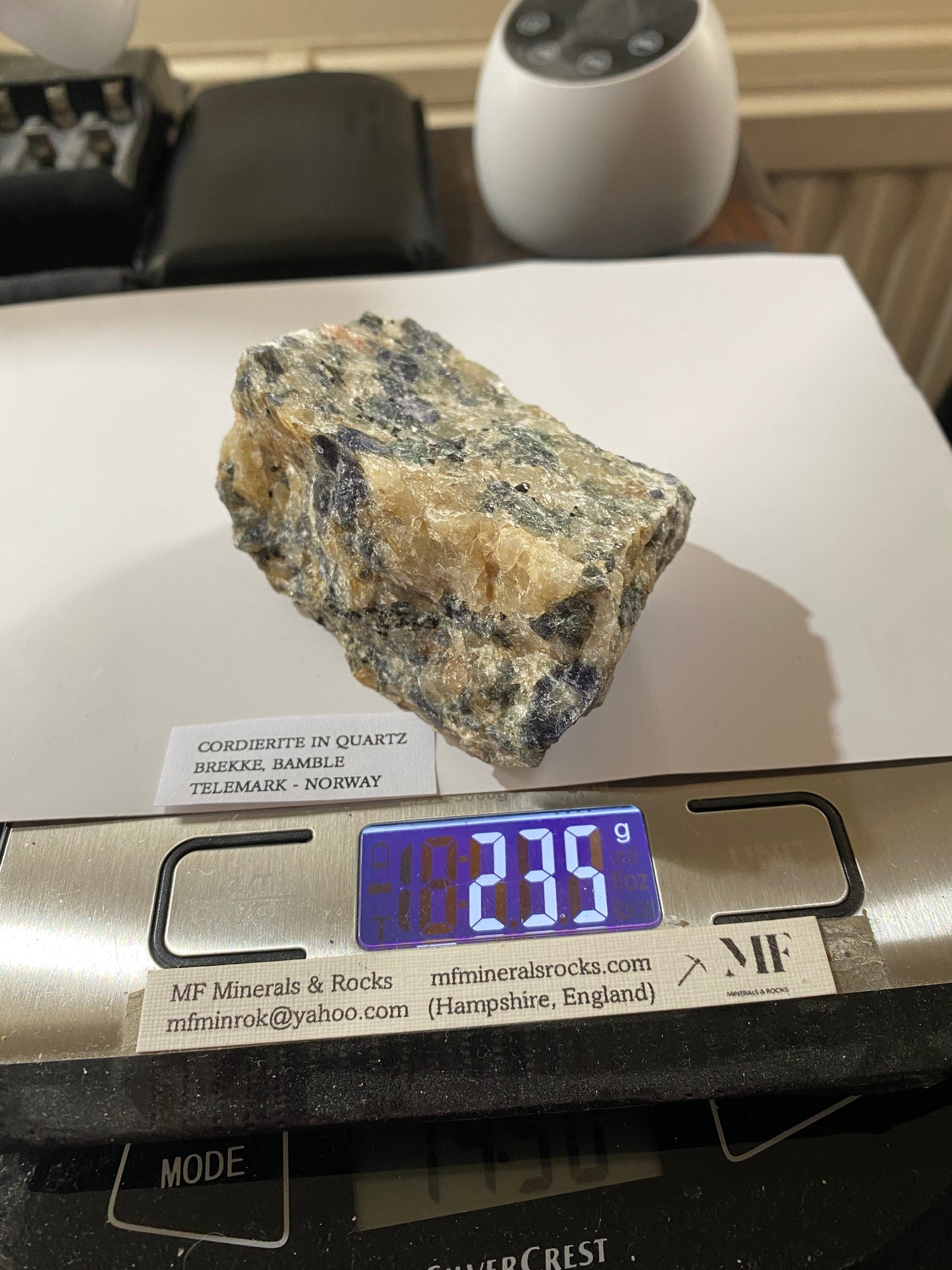 CORDIERITE IN QUARTZ : BREKKE, BAMBLE, TELEMARK, NORWAY 235gv MF4875