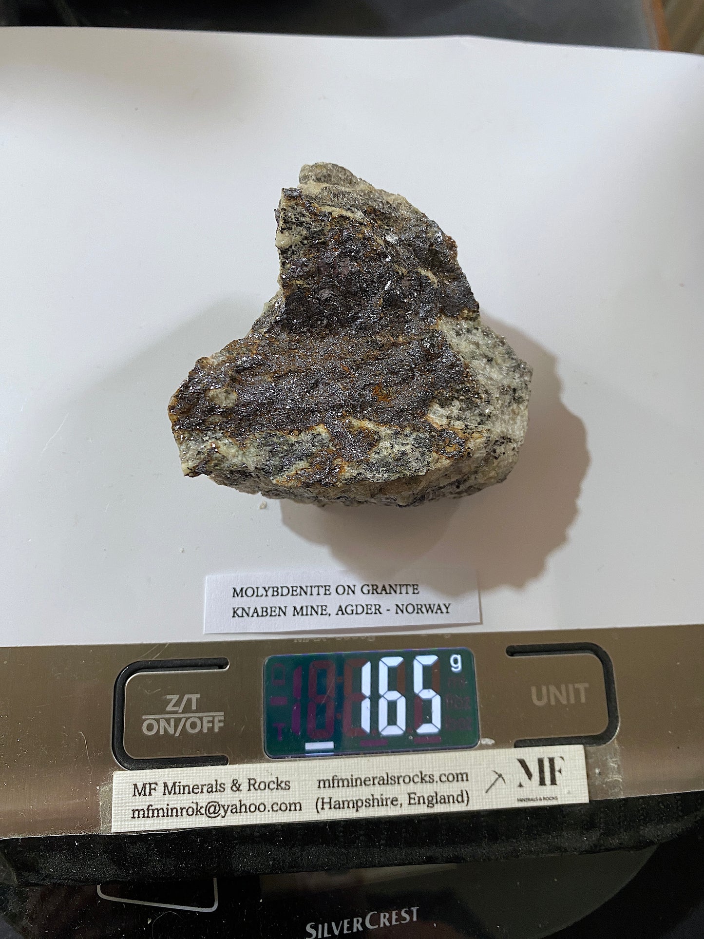 MOLYBDENITE ON GRANITE : KNABEN MINE, AGDER, NORWAY  165g MF4878