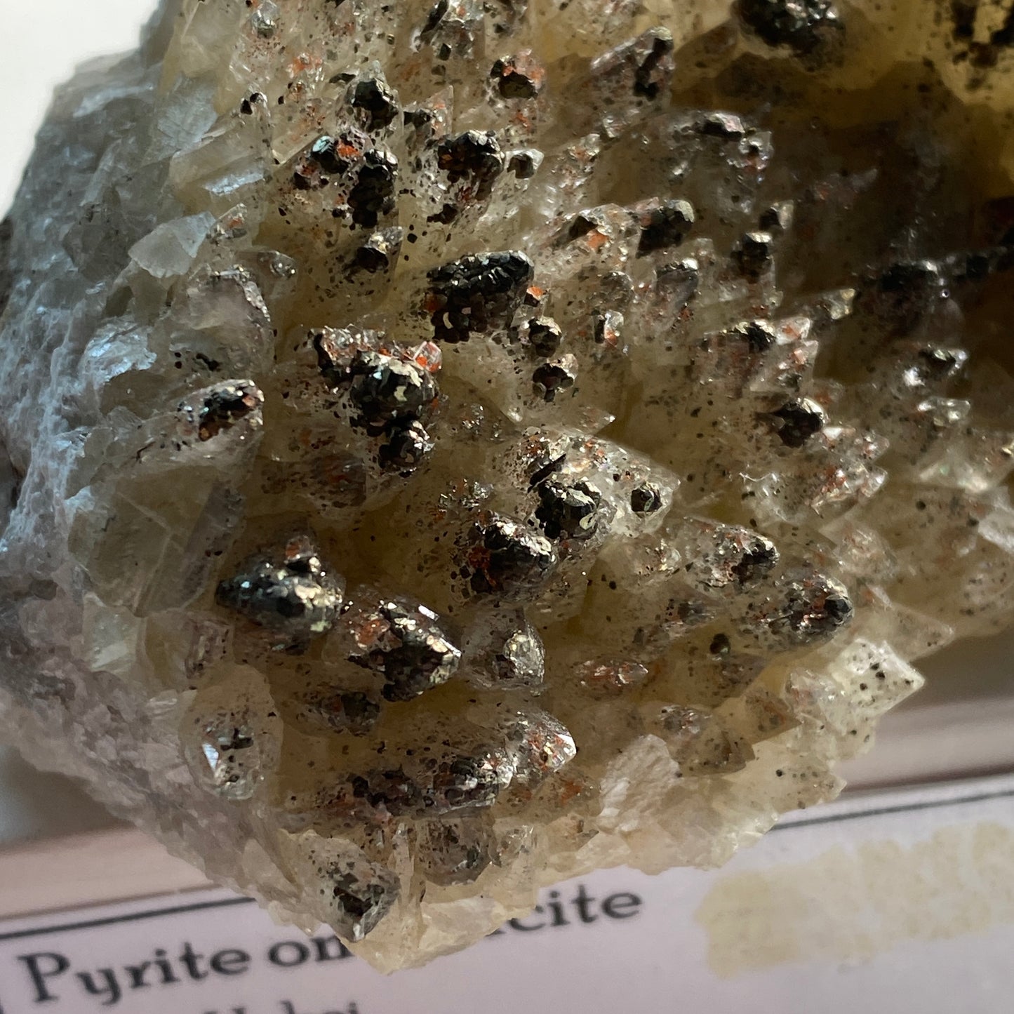 PYRITE ON CALCITE FROM DAYE, HUBEI, CHINA MOST OMPRESSIVE SPECIMEN 317g MF1651