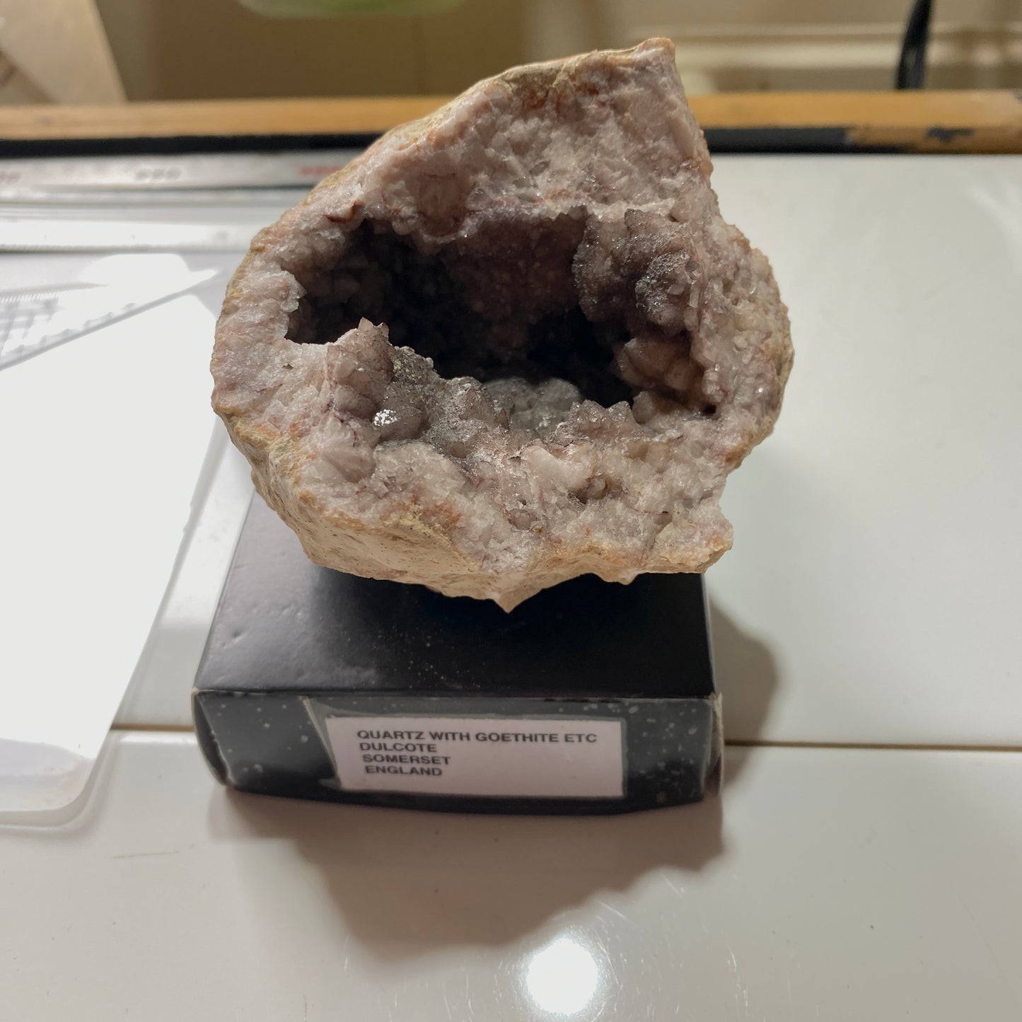 QUARTZ GEODE WITH GOETHITE [ETC] - DULCOTE QUARRY, SOMERSET, ENGLAND 354g MF1188