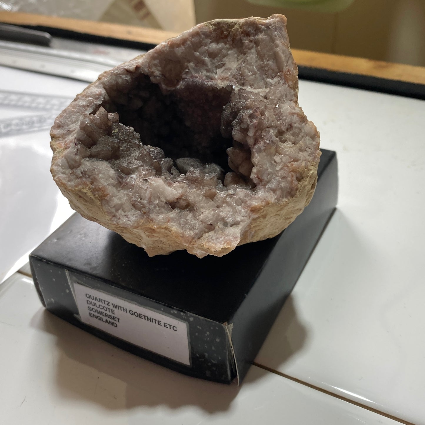 QUARTZ GEODE WITH GOETHITE [ETC] - DULCOTE QUARRY, SOMERSET, ENGLAND 354g MF1188