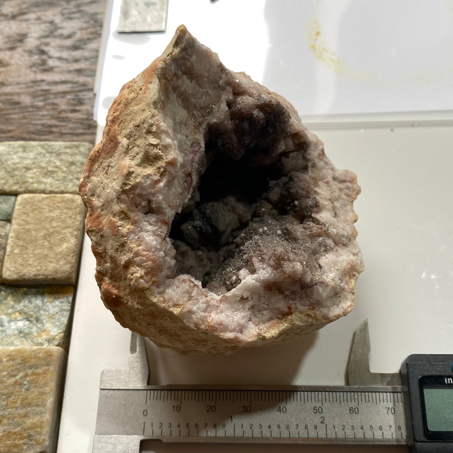 QUARTZ GEODE WITH GOETHITE [ETC] - DULCOTE QUARRY, SOMERSET, ENGLAND 354g MF1188