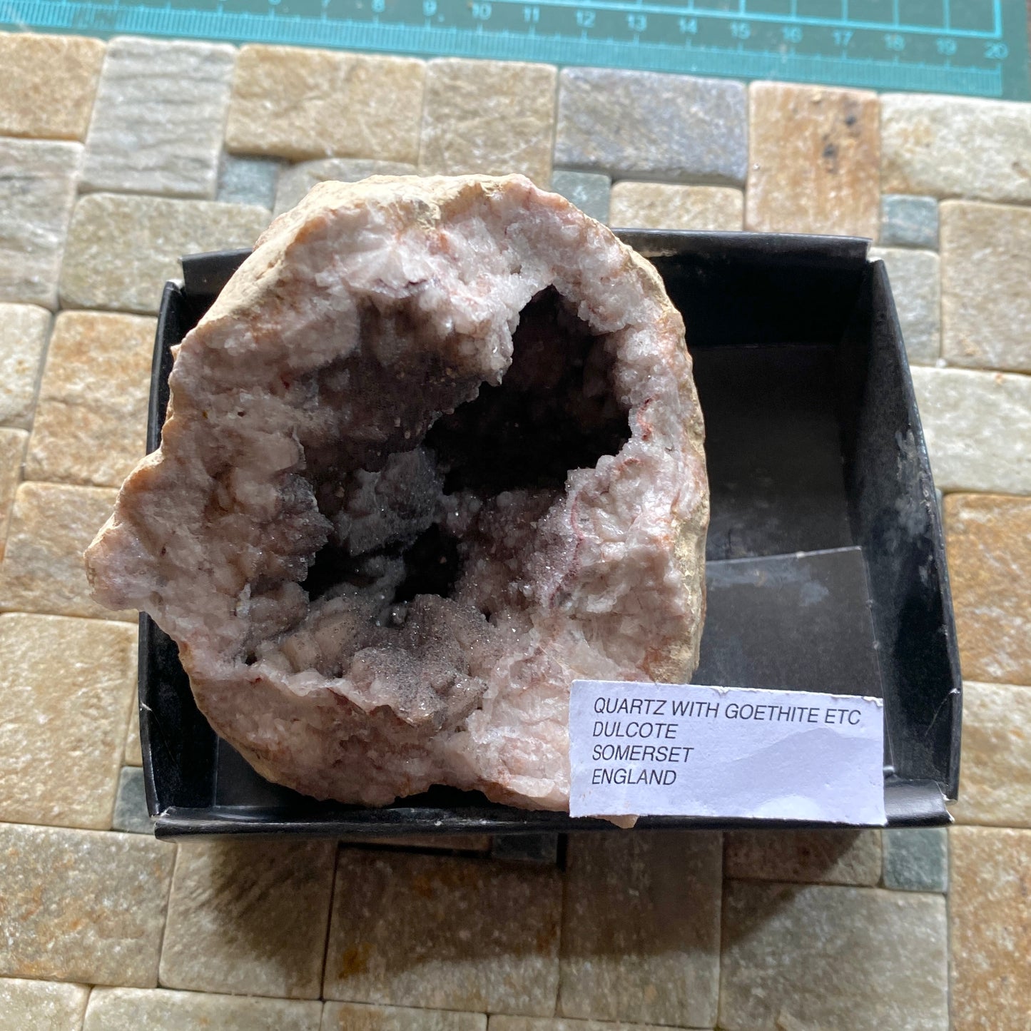 QUARTZ GEODE WITH GOETHITE [ETC] - DULCOTE QUARRY, SOMERSET, ENGLAND 354g MF1188