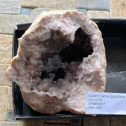 QUARTZ GEODE WITH GOETHITE [ETC] - DULCOTE QUARRY, SOMERSET, ENGLAND 354g MF1188