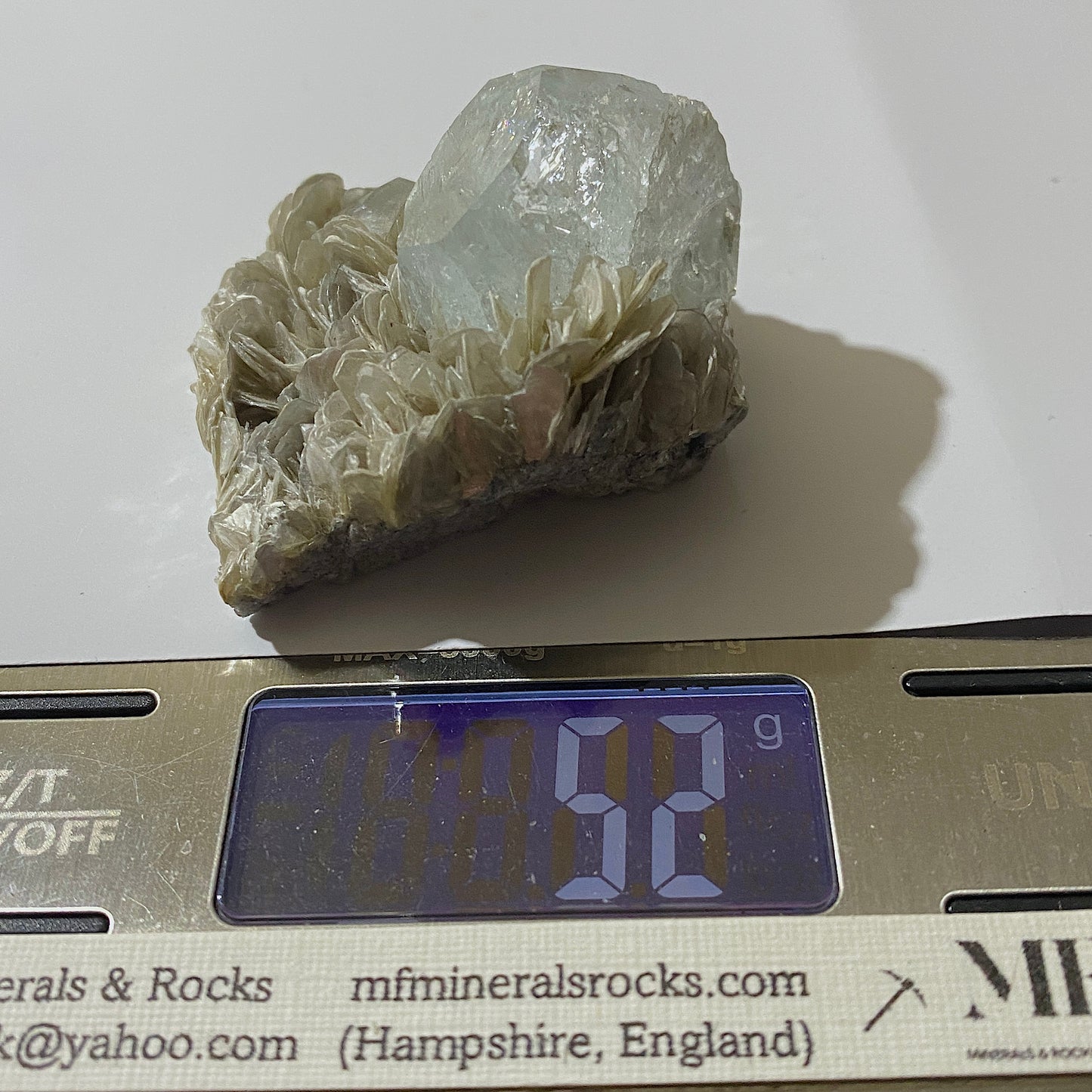 AQUAMARINE BERYL ON MUSCOVITE - PINGWU BERYL MINE, SICHUAN, CHINA 52g MF1215