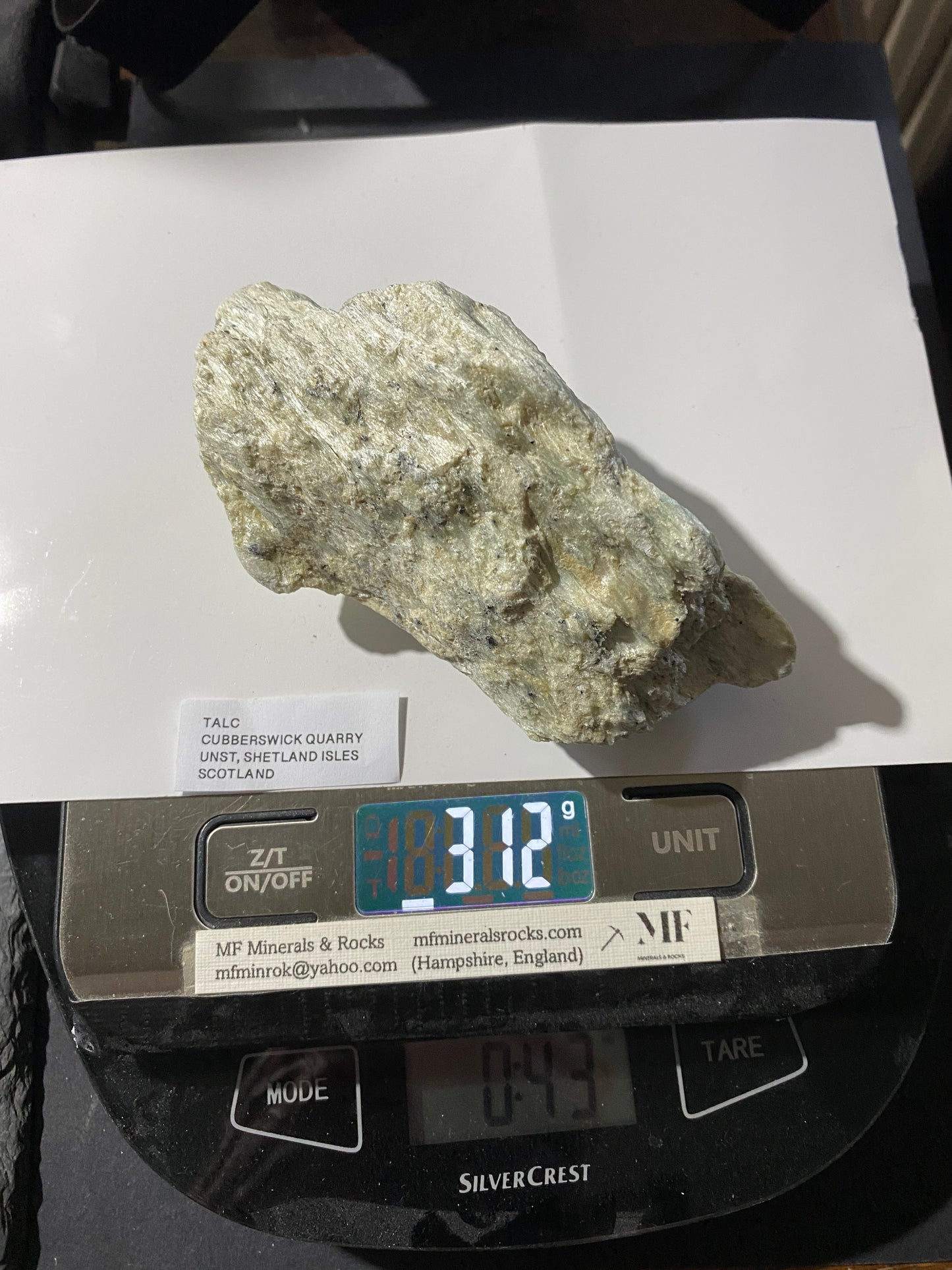 TALC : CUBBERSWICK QUARRY, UNST, SHETLAND ISLES, SCOTLAND  312g MF4906