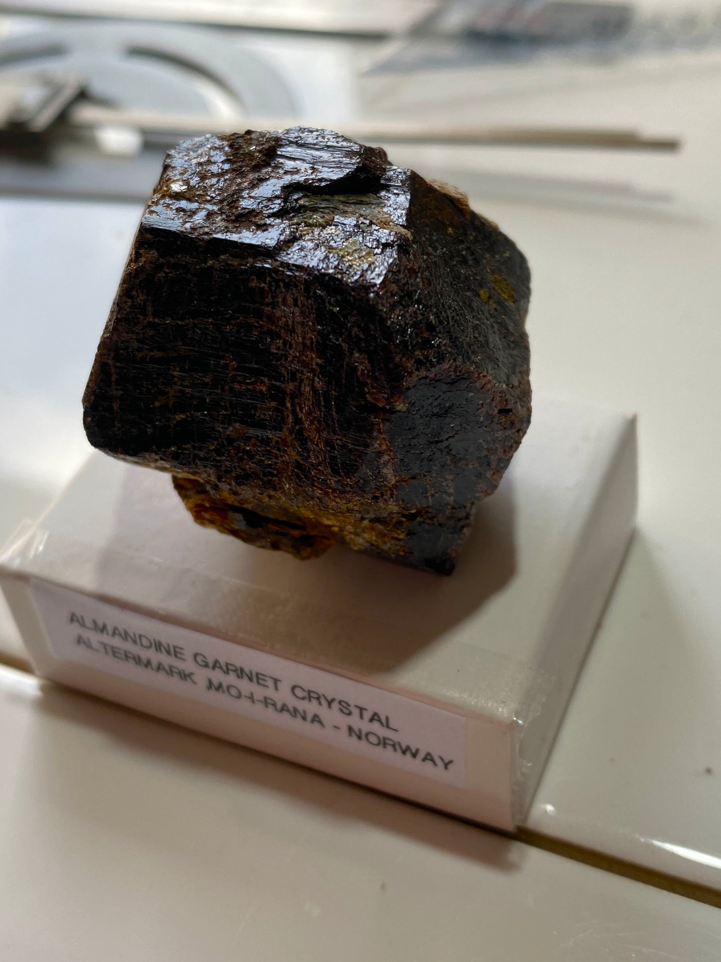 ALMANDINE GARNET LARGE CRYSTAL : ALTERMARK, MO-I-RANA, NORWAY. 93g. MF4910