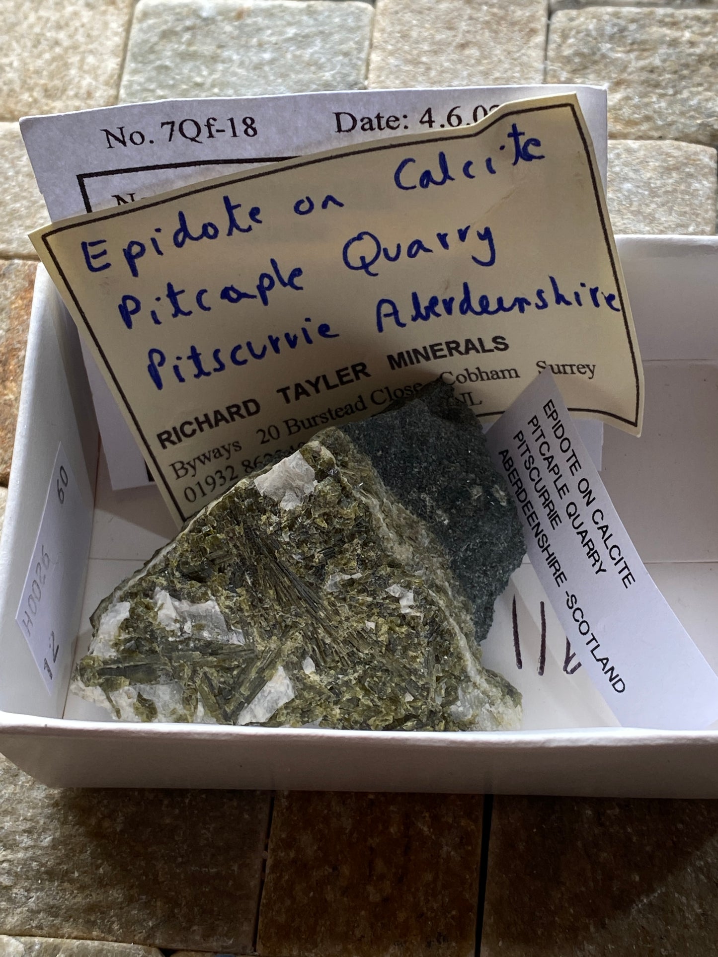 EPIDOTE ON CALCITE : PITCAPLE QUARRY, PITSCURRIE, SCOTLAND 36g MF4911