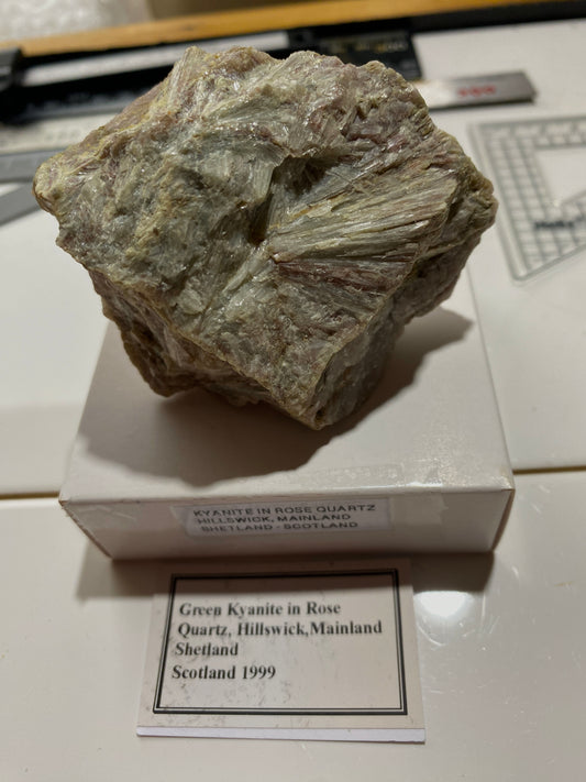 KYANITE ON ROSE QUARTZ [RARE] : HILLSWICK, MAINLAND, SHETLAND, SCOTLAND 212g. MF4916