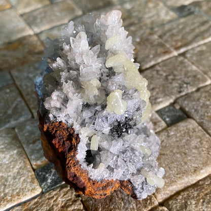 WILLEMITE WITH CALCITE ARAE SPECIMEN FROM TSUMEB MINE, NAMIBIA 118g MF1670