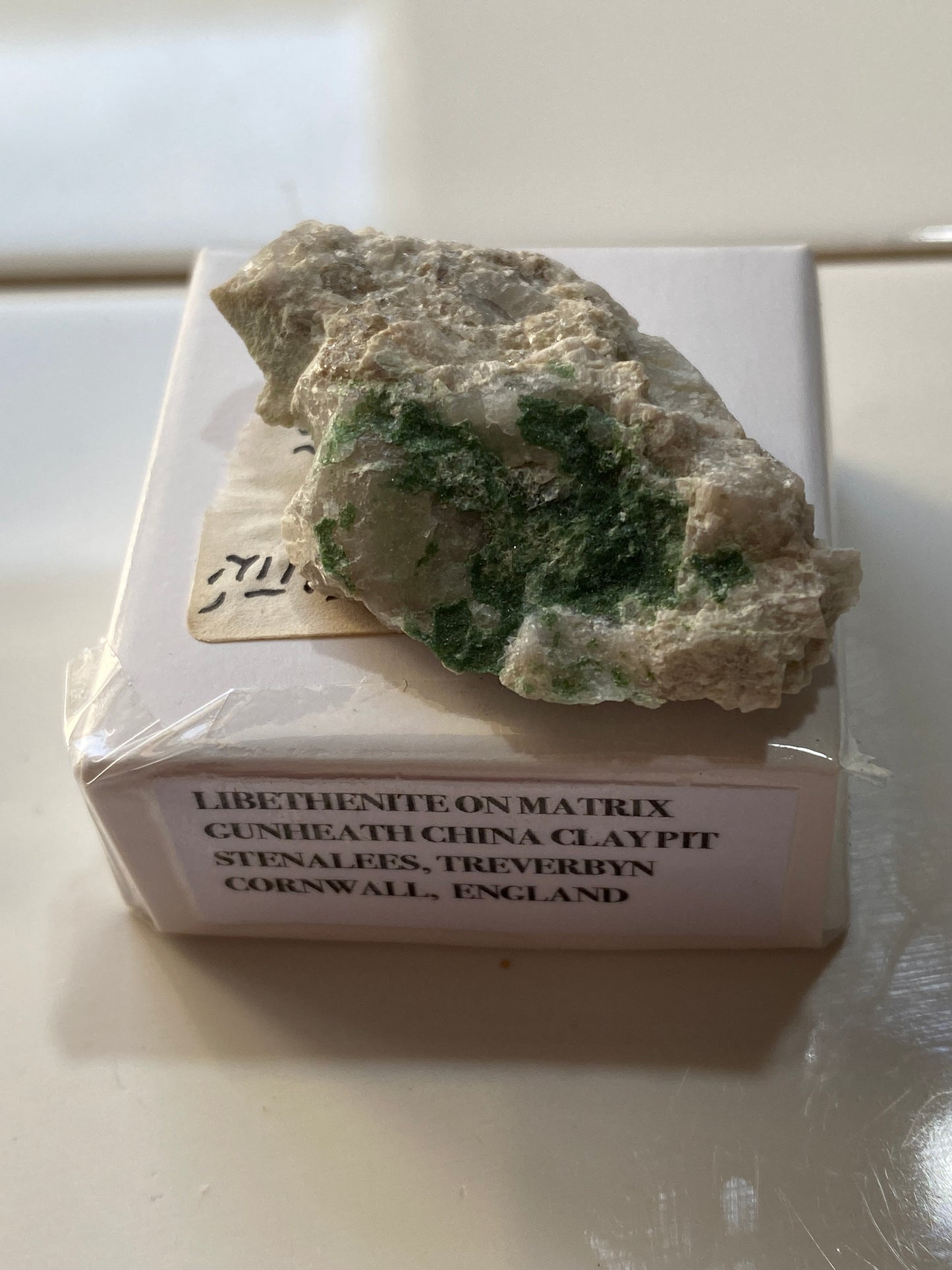 LIBETHENITE : GUNHEATH CHINA CLAY PIT, STENALEES, CORNWALL  7g MF1865