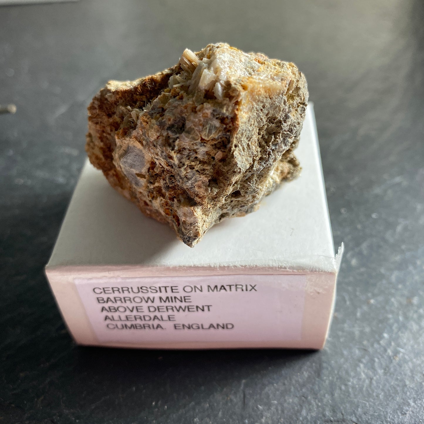 CERUSSITE ETC ON MATRIX, BARROW MINE, CUMBRIA. 67g MF1674