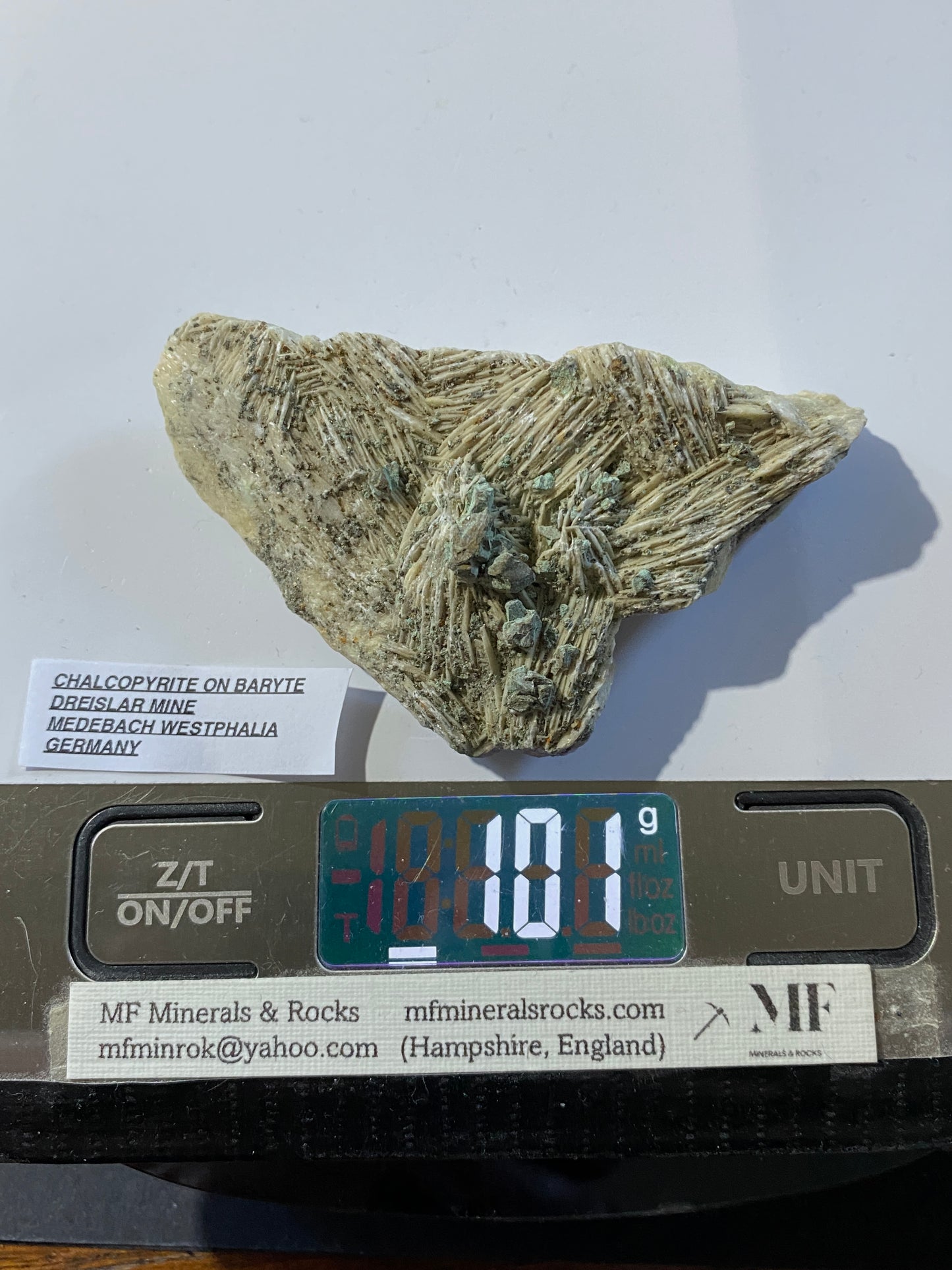 CHALCOPYRITE ON BARYTE : DREISLAR MINE, MEDEBACH, WESTPHALIA, GERMANY 101g MF4920