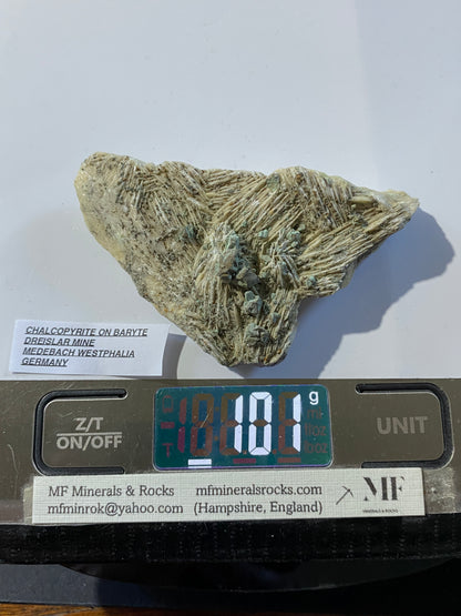 CHALCOPYRITE ON BARYTE : DREISLAR MINE, MEDEBACH, WESTPHALIA, GERMANY 101g MF4920