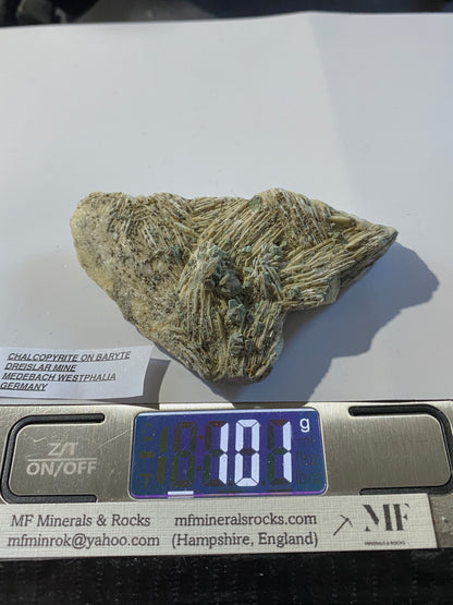 CHALCOPYRITE ON BARYTE : DREISLAR MINE, MEDEBACH, WESTPHALIA, GERMANY 101g MF4920