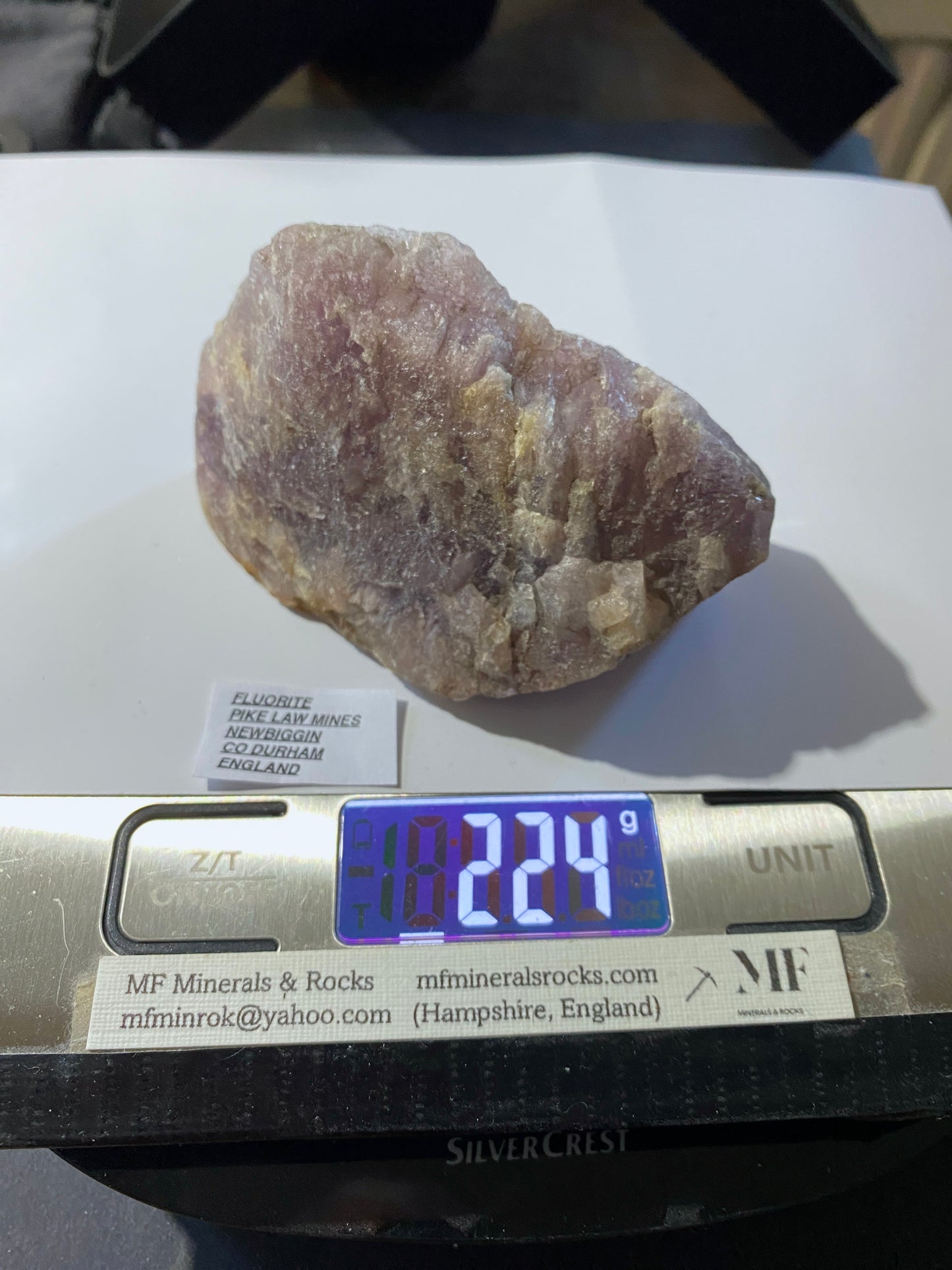 FLUORITE : PIKE LAW MINES, NEWBIGGIN, CO DURHAM, ENGLAND 224g MF4922